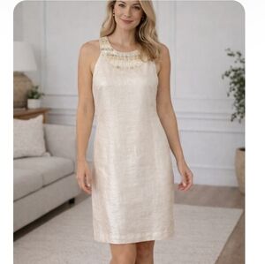 Laundry by Design, Vintage Antique White Shimmer Beaded lined sheath dress Sz 12